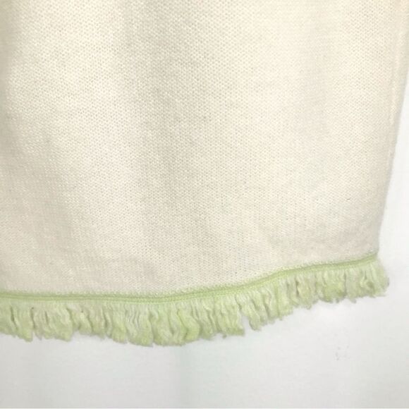 Duffy 100% Cashmere Lime Green White Striped Sleeveless Fringed Tunic Sweater - Picture 5 of 16